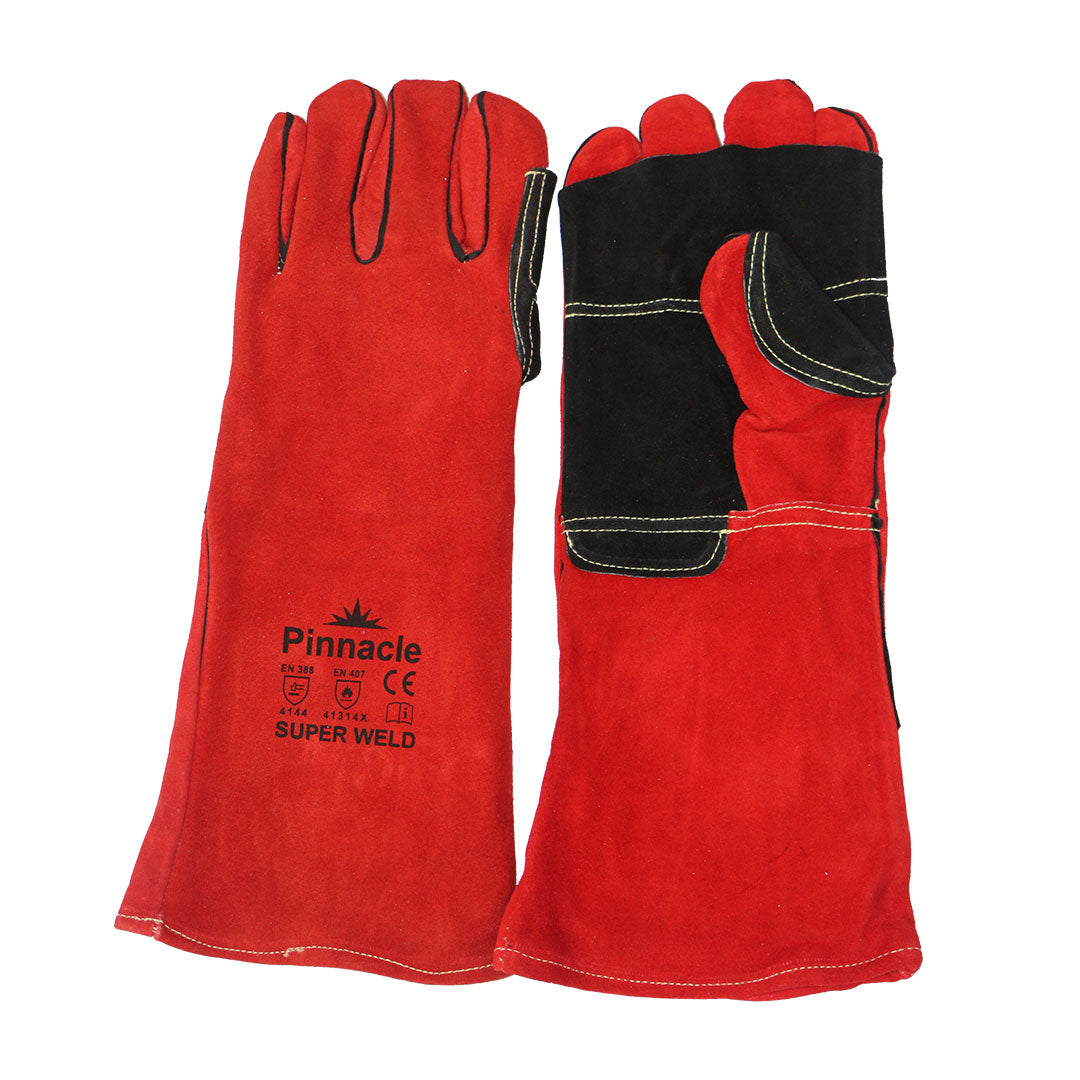Pinnacle SuperWeld Red Apron Palm 8 Inch Welding Glove - Premium Leather, Heat Resistant