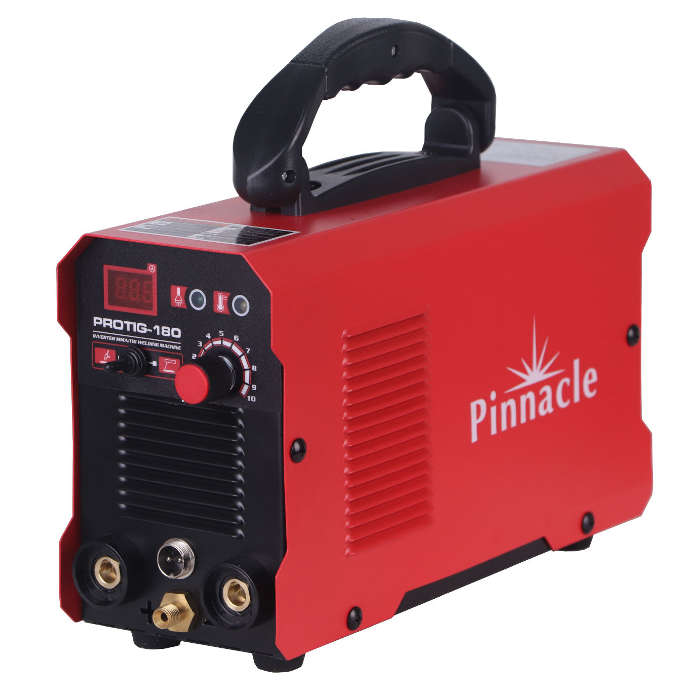 Compact and versatile Pinnacle PROTIG 180 DC TIG/MMA Welding Machine displayed on a clean background, highlighting its sleek design and digital display, perfect for professional and DIY welding tasks in South Africa.