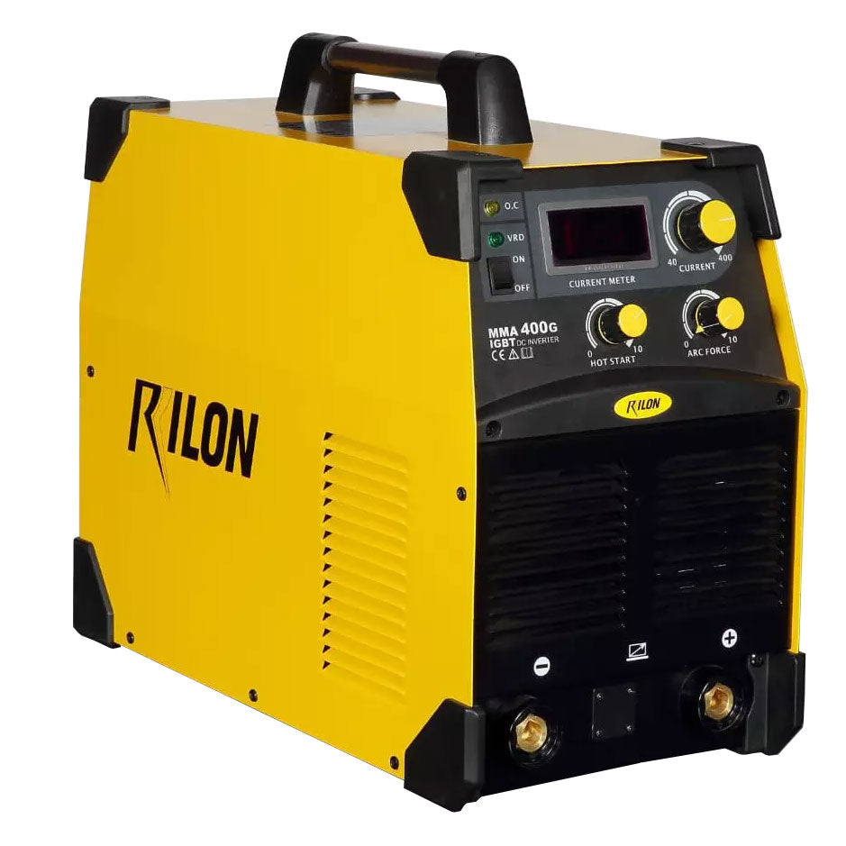 Rilon ARC 400G MMA Welding Machine showcased with its robust and industrial design, featuring a clear control panel and sturdy build, ideal for high-power, professional welding tasks in diverse environments in South Africa.