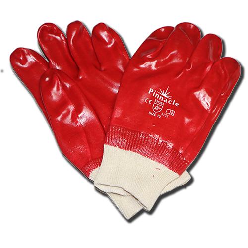 Red PVC Knit Wrist Safety Gloves with Cotton Interlock Shell for Construction, Mining, and Machinery Maintenance